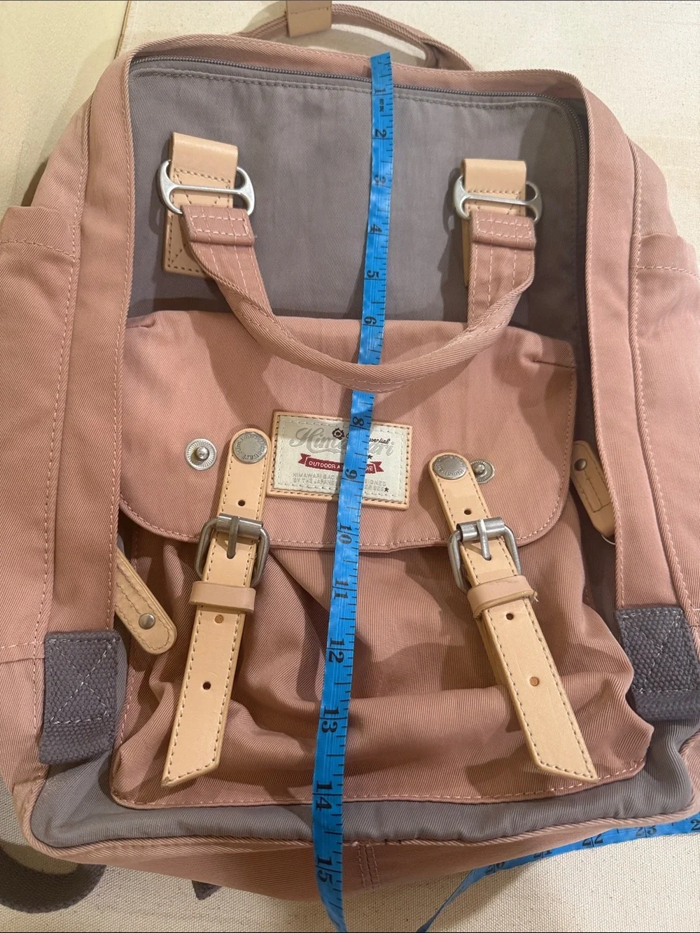 Two-Tone Pink and Gray Canvas Backpack with Leather Trim